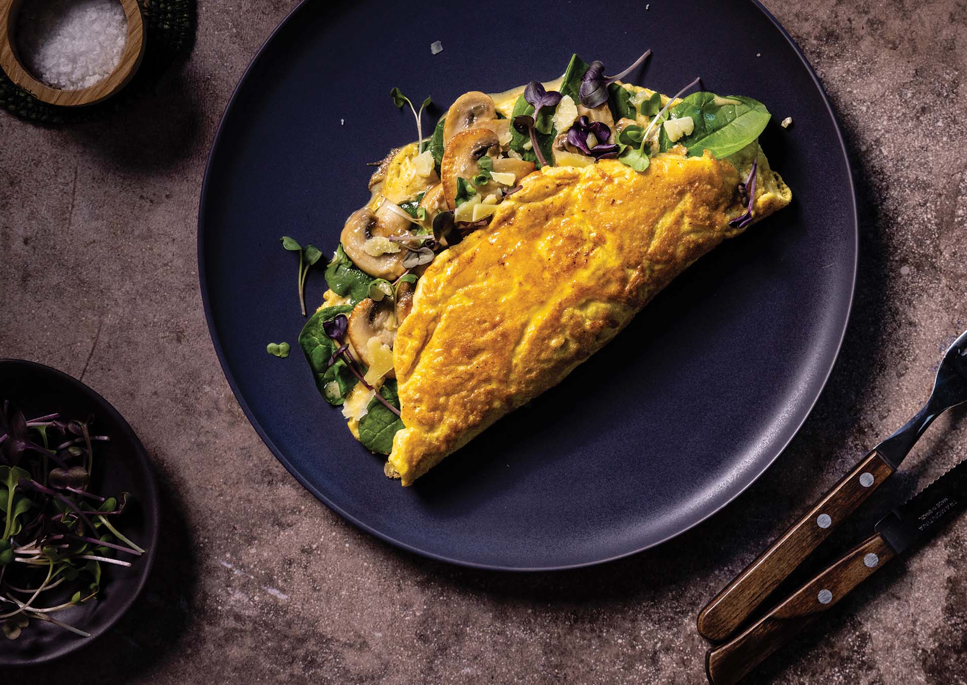 Creamy Mushroom, Spinach and Parmesan Souffle Omelette