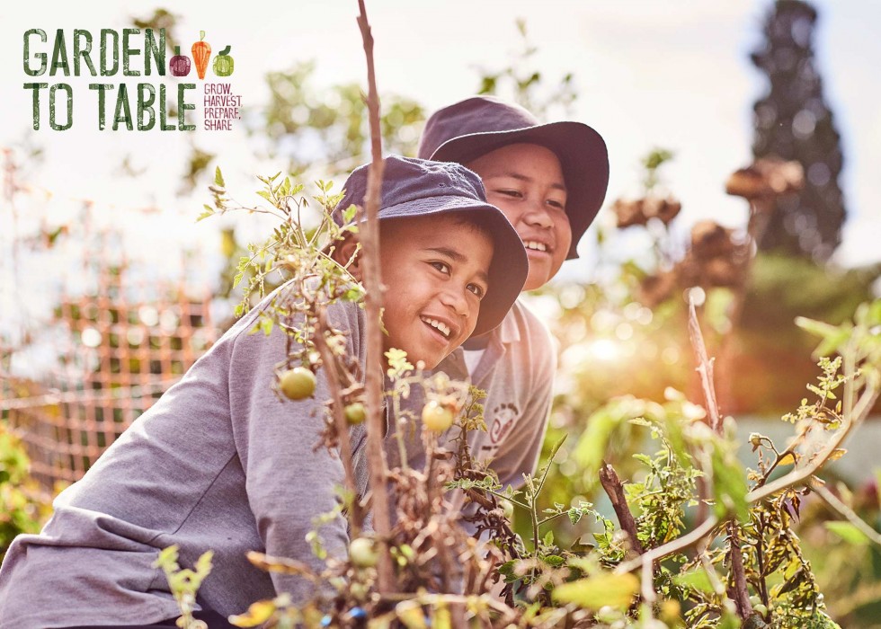 school kids in garden